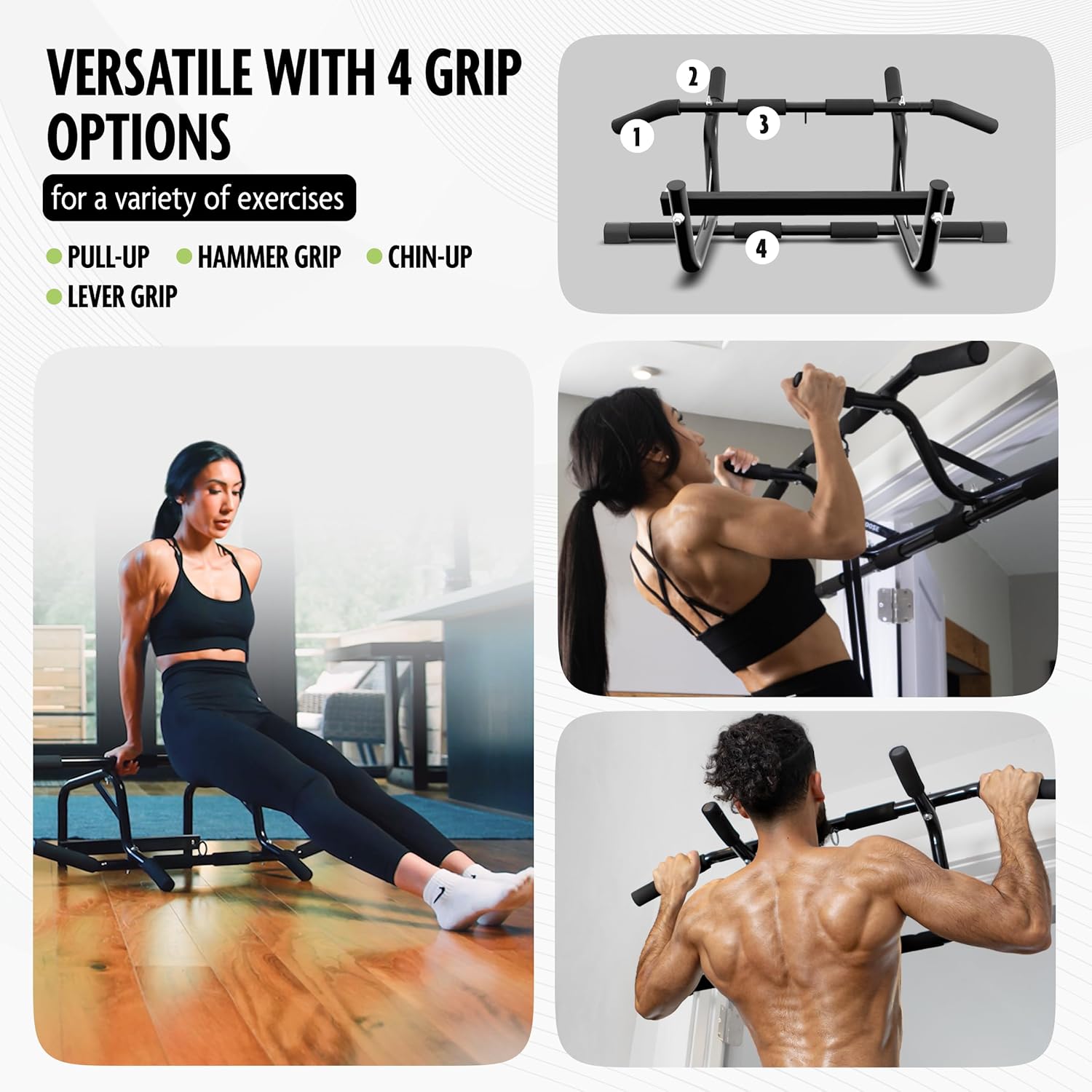 DMoose Fitness Pull Up Bar for Doorway - Upto 250 Lbs Capacity, No Screwing or Slipping, Hanging Pullup & Chin Up Bar for Door Frame - Multi Padded Grips for Strength Training with Installation Guide - Image 6