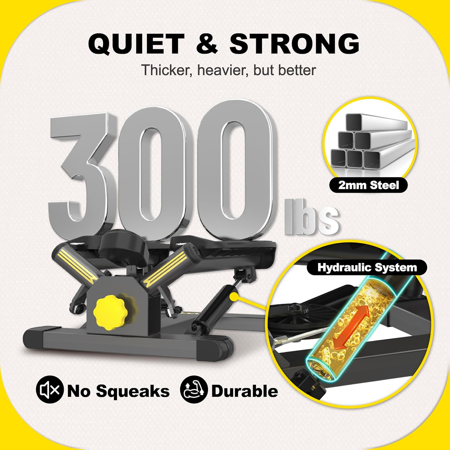 Stepper Machine with Resistance Bands, Mini Stepper with 300LBS Weight Capacity, Twist Stepper for Full Body Workout, Adjustable Step Height, Smooth and Quiet, Step Machine for Men Women - Image 6
