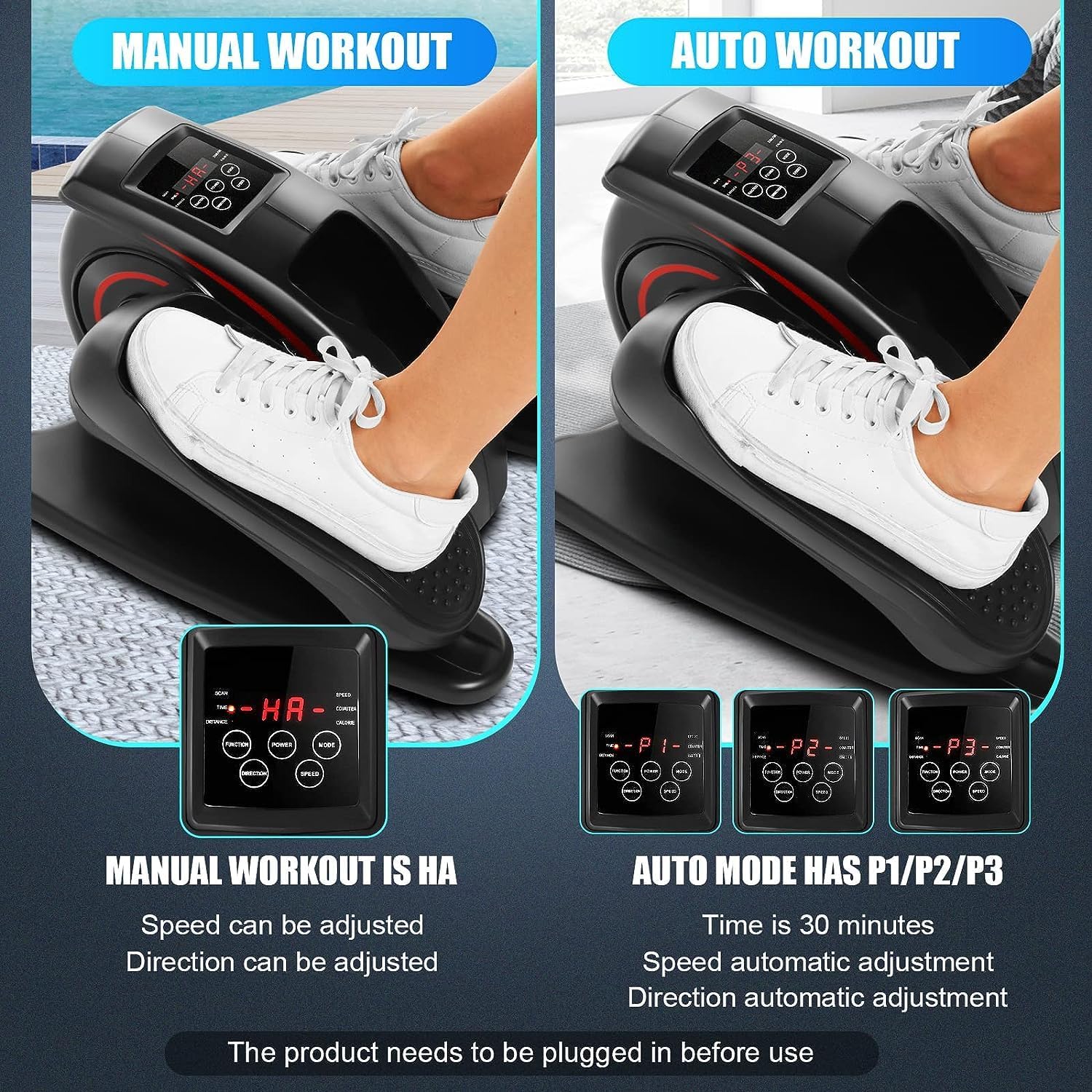 ANCHEER Under Desk Elliptical Machine - Quiet Pedal Exerciser for Seniors, Office & Home, Low-Impact Seated Leg Workout Equipment, Smart LCD Display, Remote Control - Image 4