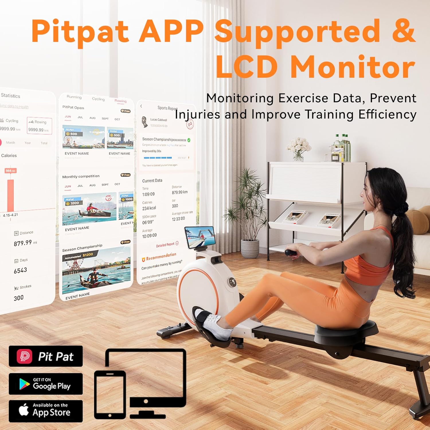 Rowing Machines for Home Exercise, 300 LBS Weight Capacity Row Machine, 33 Level Quiet & Smooth Rower Machine with LED Monitor, App Supported, Tablet Holder and Comfortable Seat Cushion - Image 6