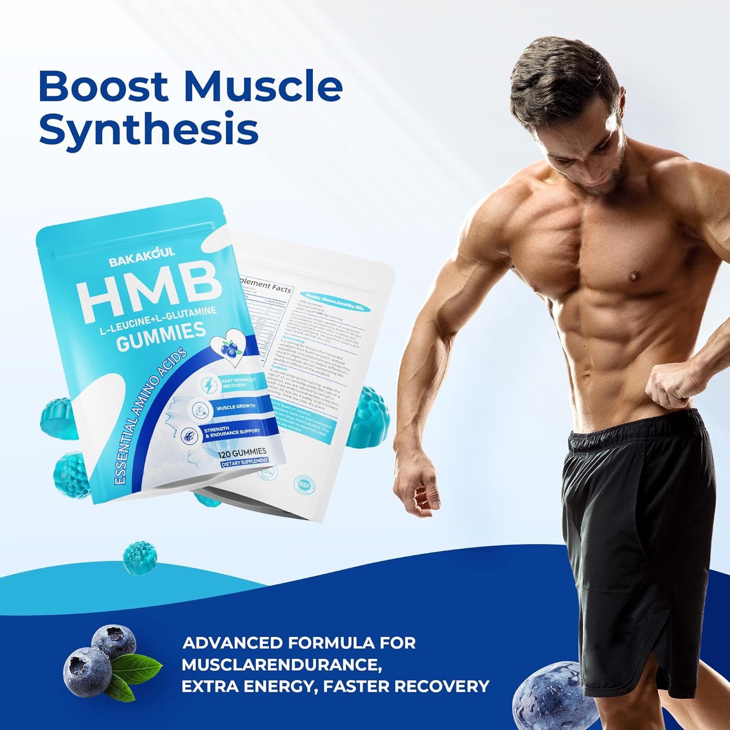 HMB and L-Leucine Gummies, HMB and Leucine Supplement Supports Muscle Fast Workout Support, HMB and Leucine Amino Acid for Men & Women, Sugar Free, Non-GMO, 120 Counts - Image 5