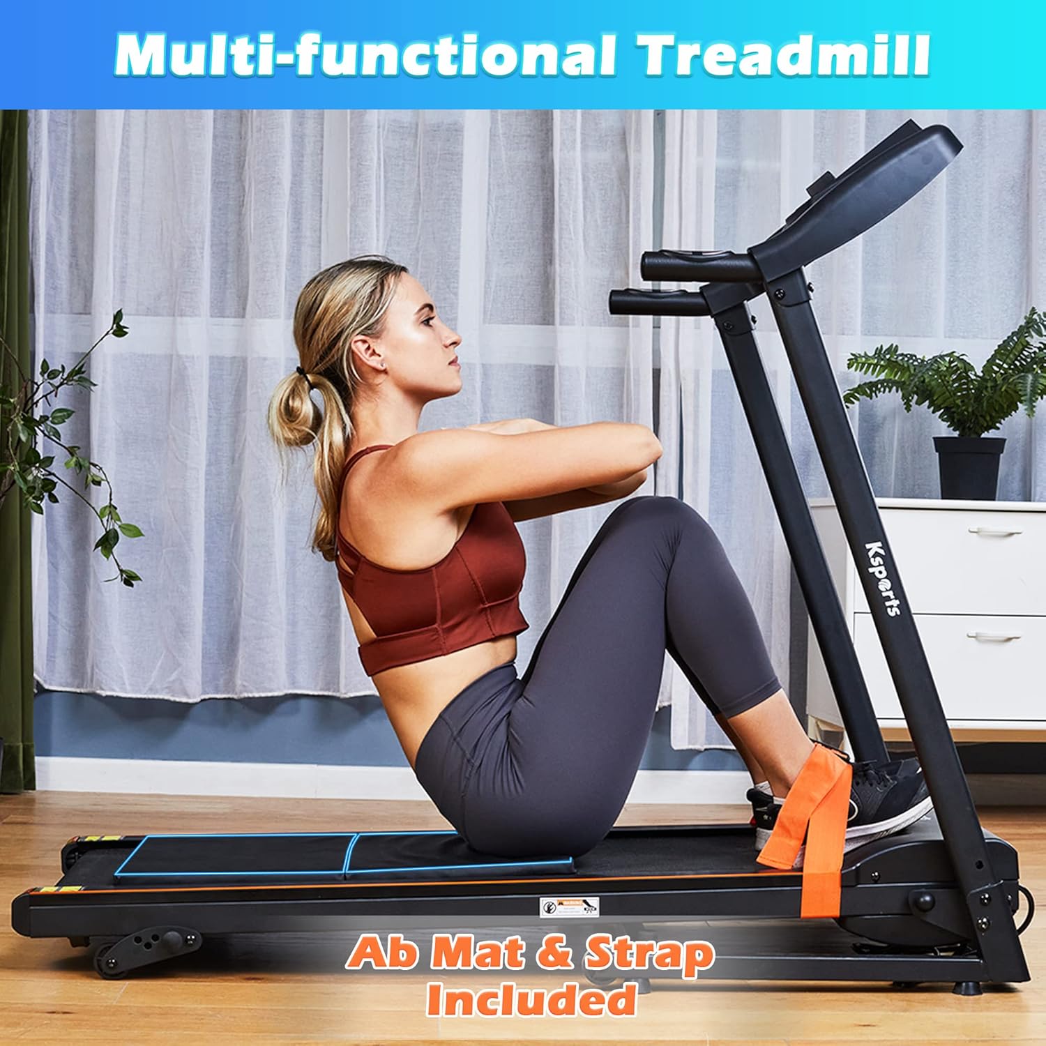 Ksports Foldable 16.5 Inch Cardio Fitness Portable Treadmill with Bluetooth Connectivity, LCD Display, and Tracking Apps for Home Gym Equipment, Black - Image 7