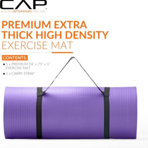 CAP Barbell 1-Inch High Density Exercise Yoga Mat with Strap | Multiple Colors
