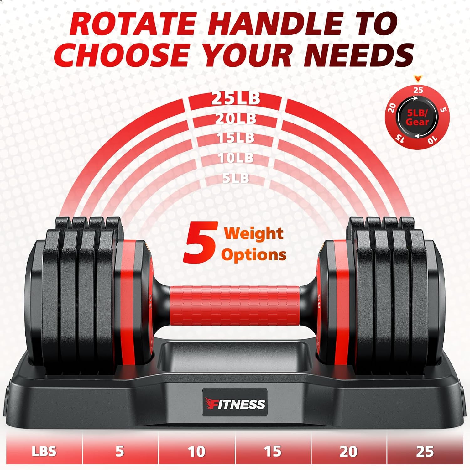 Adjustable Dumbbells Set of 2, 1 Hand Adjustable Weights Dumbbells Set, 5 in 1/10 in 1 Free Dumbbell with Anti-Slip Texture Handle, 25/55/80lb Pair Weight Set For Home Gym Suit both Men and Women - Image 2