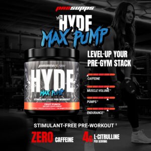 PROSUPPS Mr. Hyde Max Pump Pre Workout Powder – Stim-Free Preworkout Supports Blood Flow, Muscle Volume & Endurance – Caffeine-Free Nitric Oxide Gym & Fitness Supplements (Fruit Punch, 20 Servings)