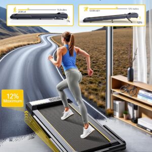 Walking Pad Treadmill with 12% Incline, 4 in 1 Folding Treadmill for Home/Office with Handle Bar, 2.5HP Under Desk Treadmills Portable Walking Pad with App & Bluetooth Speaker, 0.6-10MPH
