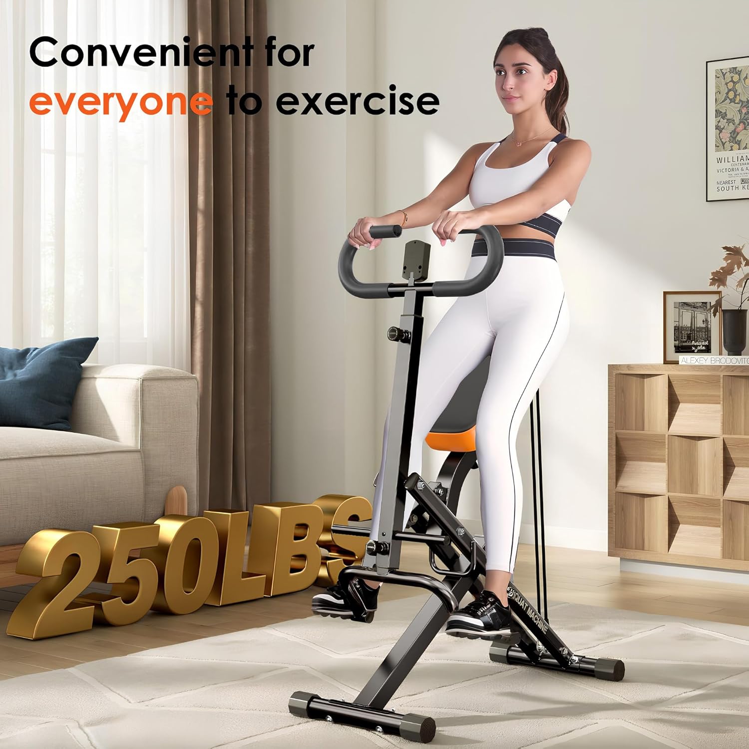 SogesHome Squat Machine Rowing Machines for Home Foldable, Fitness Rowing Machine Row and Ride Squat Machine with Adjustable 2 Resistance Bands for Workout Exercise, 330 lbs Weight Capacity - Image 2