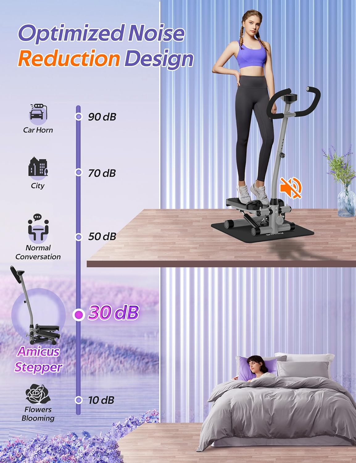 Amicus Mini Stepper with Handlebar for Exercise, Stair Stepper with Resistance Band, Hydraulic Fitness Stepper Machine for Home, 330lbs Weight Capacity - Image 4