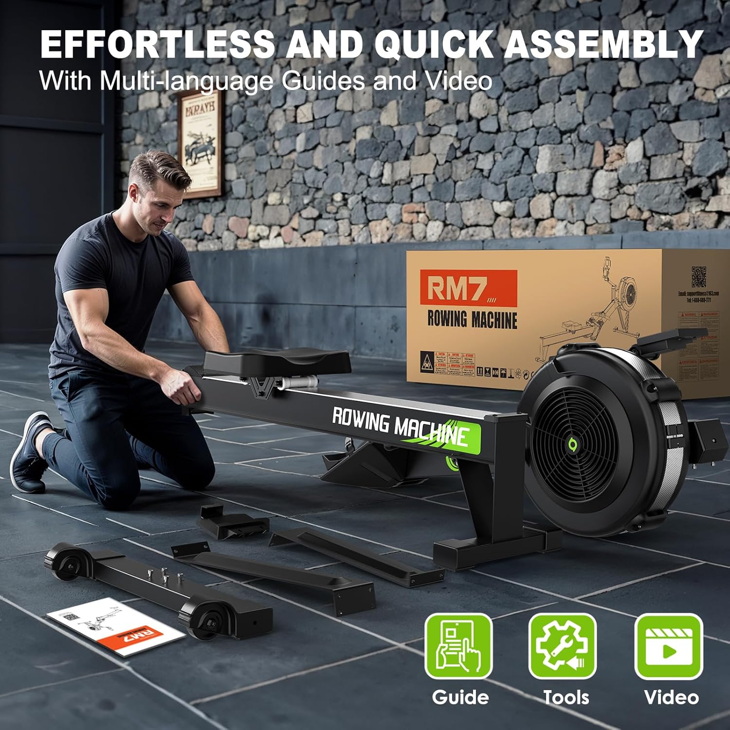 Rowing Machines for Home: 10 Level Air Resistance Professional Rowing Machine with Bluetooth Backlit Display, Tablet Holder, APP Compatible, Easy Storage - Image 6