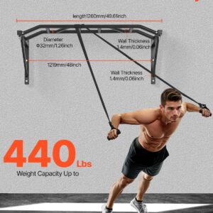 VEVOR Pull Up Bar, Multi-Grip Wall Mounted Pull Ups, 50 in Width Multifunctional Chin Up Training Station, Heavy Duty Steel Upper Body Workout Bars with Hangers, 440 lbs Weight Capacity, for Home Gym