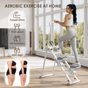 Mdeam Stair Stepper for Home Gym, Compact Folding Stair Climber Exercise Machine with Extended Step Range, Adjustable Handlebar & Pedals for Full-Body Workout