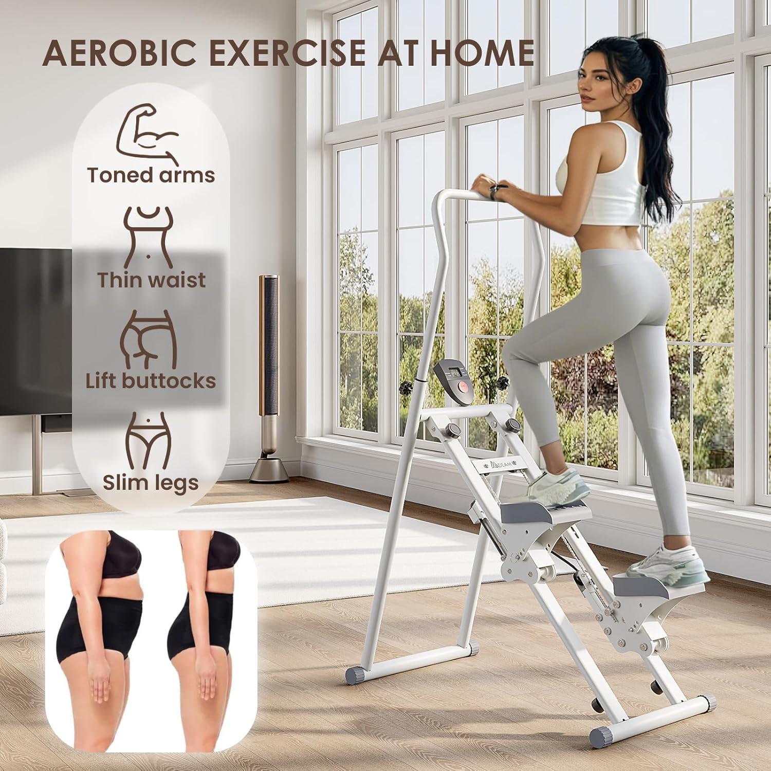 Mdeam Stair Stepper for Home Gym, Compact Folding Stair Climber Exercise Machine with Extended Step Range, Adjustable Handlebar & Pedals for Full-Body Workout - Image 2