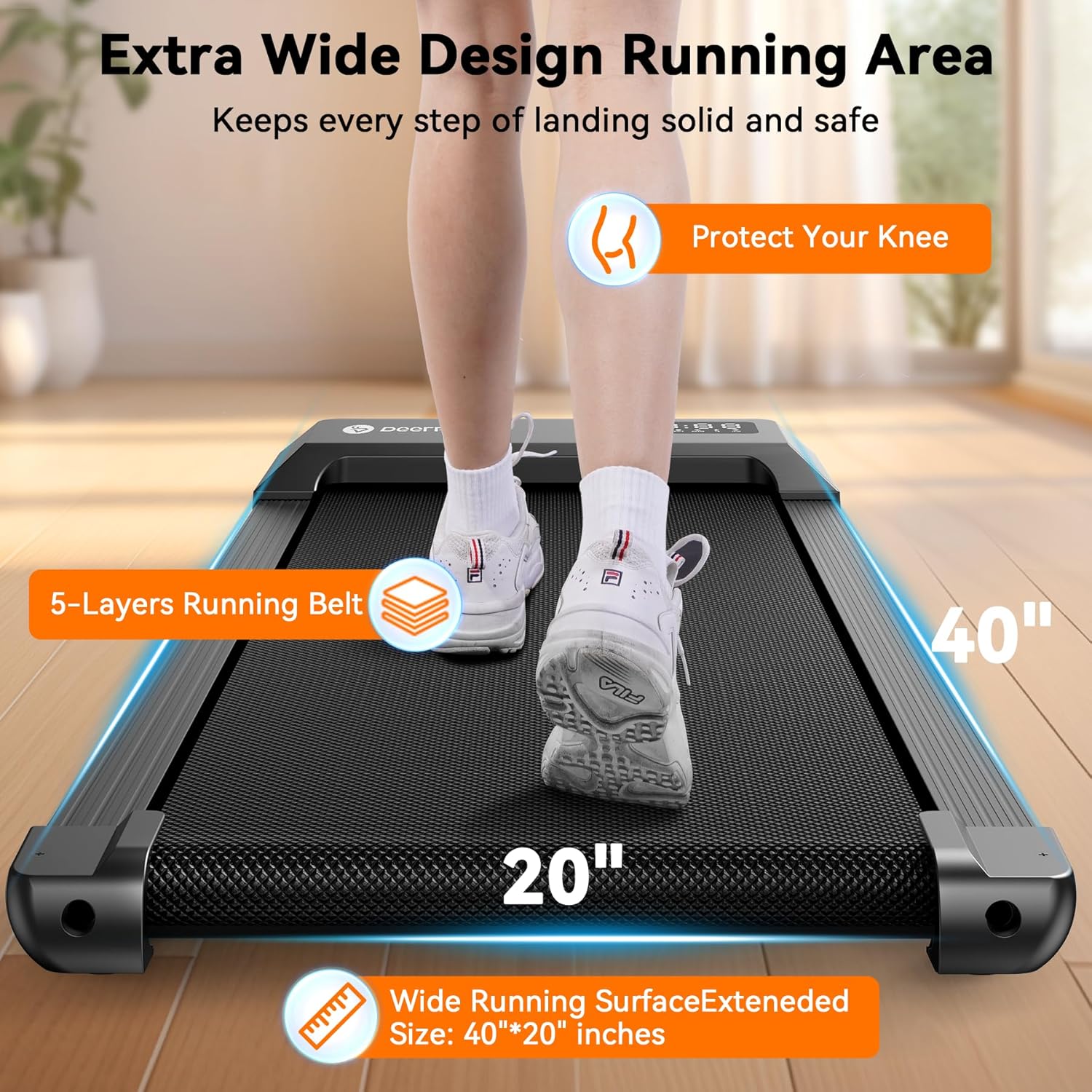 DeerRun Walking Pad, 2024 Upgrade Smart Under Desk Treadmill, 2.2HP Small Quiet Portable Treadmill, Walking Treadmill Under Desk, APP & Remote Control, Knee-Protective, No-Assembly - Image 5