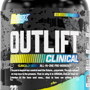 Nutrex Research Outlift Clinical Clinically Dosed Pre Workout Powder with Creatine, Citrulline, EAA | Energy, Performance, Pump Preworkout Supplement for Men & Women (22 Servings, Blueberry Lemonade)