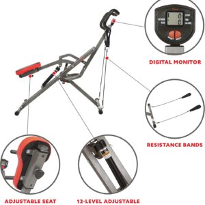 Sunny Health & Fitness Row-N-Ride PRO, Full Body Combo Squat Machine w/Optional Resistance Band, Easy Setup Ab Workout Exercise Equipment for Home, Whole Body Cardio, Optional SunnyFit App Connection