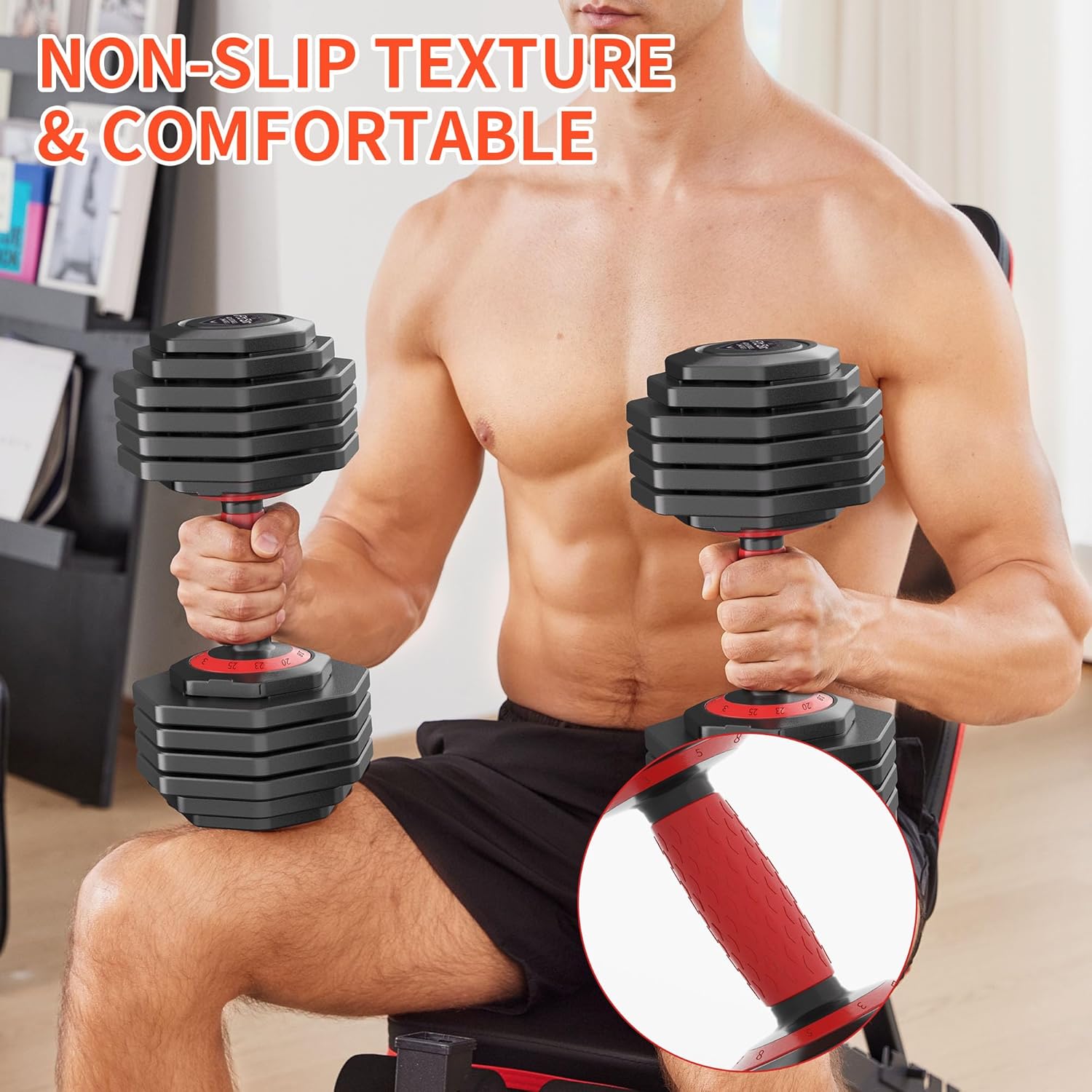 Adjustable Dumbbell Set 25/55/90LBS,10 in 1 Free Weights Dumbbell with Anti-Slip Texture Handle,1 Sec Speed Adjustment Men/Women Gym and Home Strength Training Equipment. - Image 7