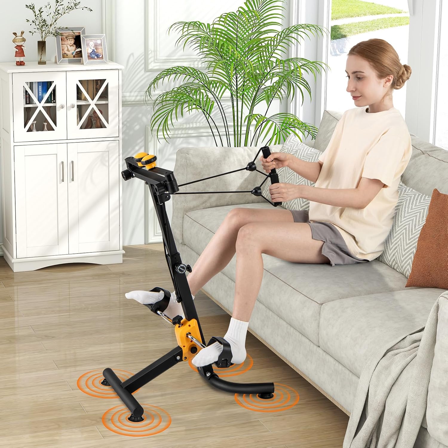 GYMAX Pedal Exerciser for Seniors, Hand Arm Leg and Knee Folding Pedal Exercise Bike with Adjustable Handgrip, Resistance and Height, Home Indoor Fitness Equipment for Rehabilitation - Image 2