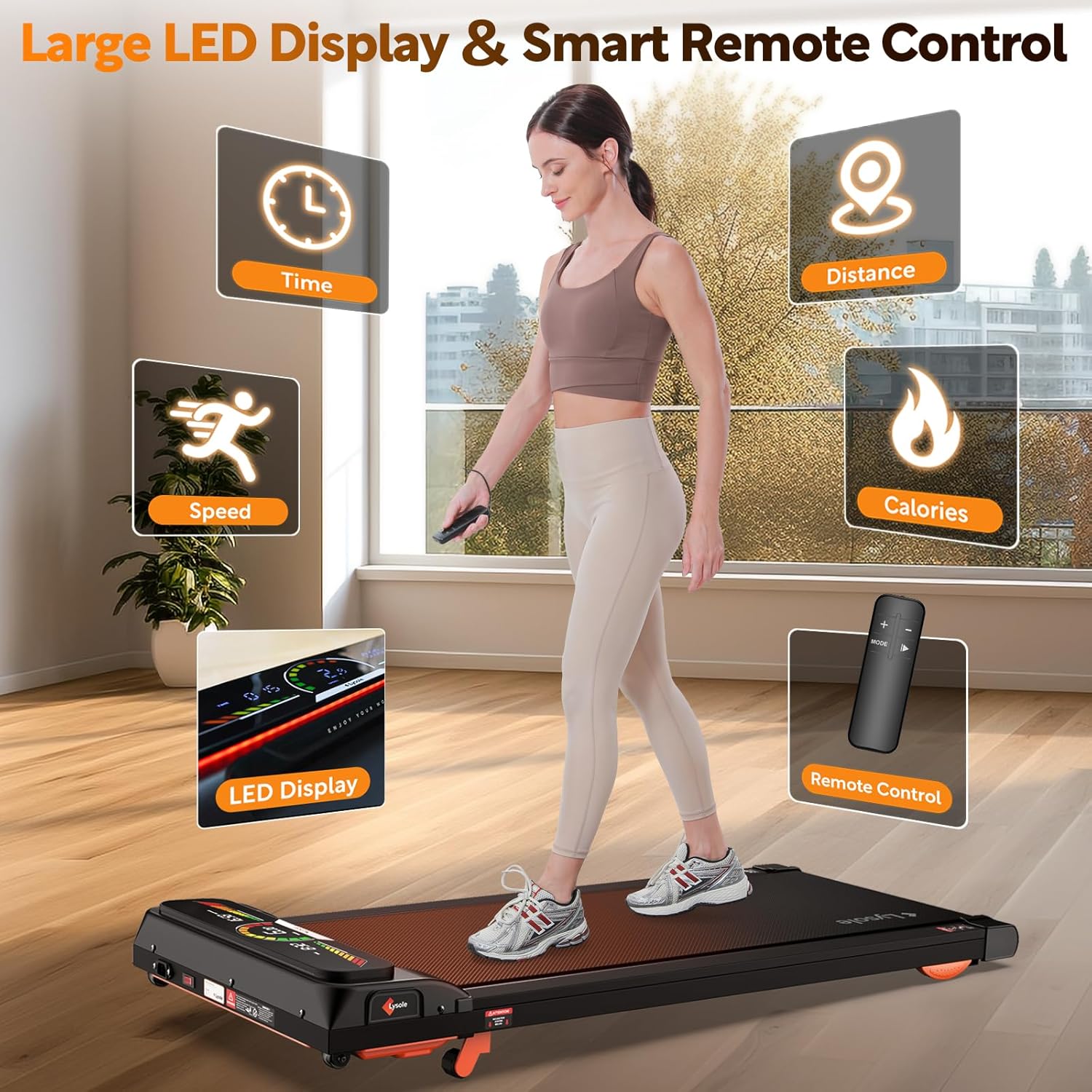 Walking Pad Treadmill with Incline,Treadmills for Home and Office,340 Lb Capacity,4 in 1 Portable Under Desk Treadmill with Remote Control,Large LED Display - Image 3
