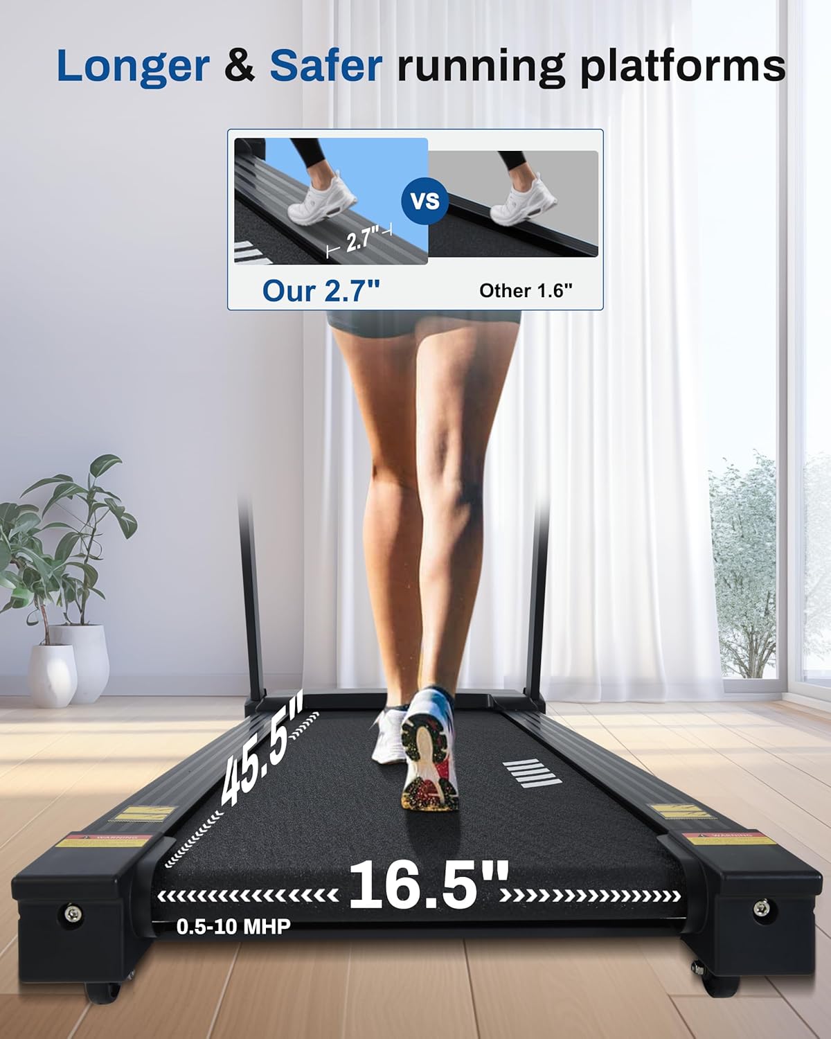 Auto Incline Treadmill - 300+ LBS Capacity 3.5HP Folding Treadmills with 15% Auto Incline, Running Machine for Home, 10 MPH Speed, 36 Preset Programs, Upgrade LCD Panel, Bluetooth App - Image 6