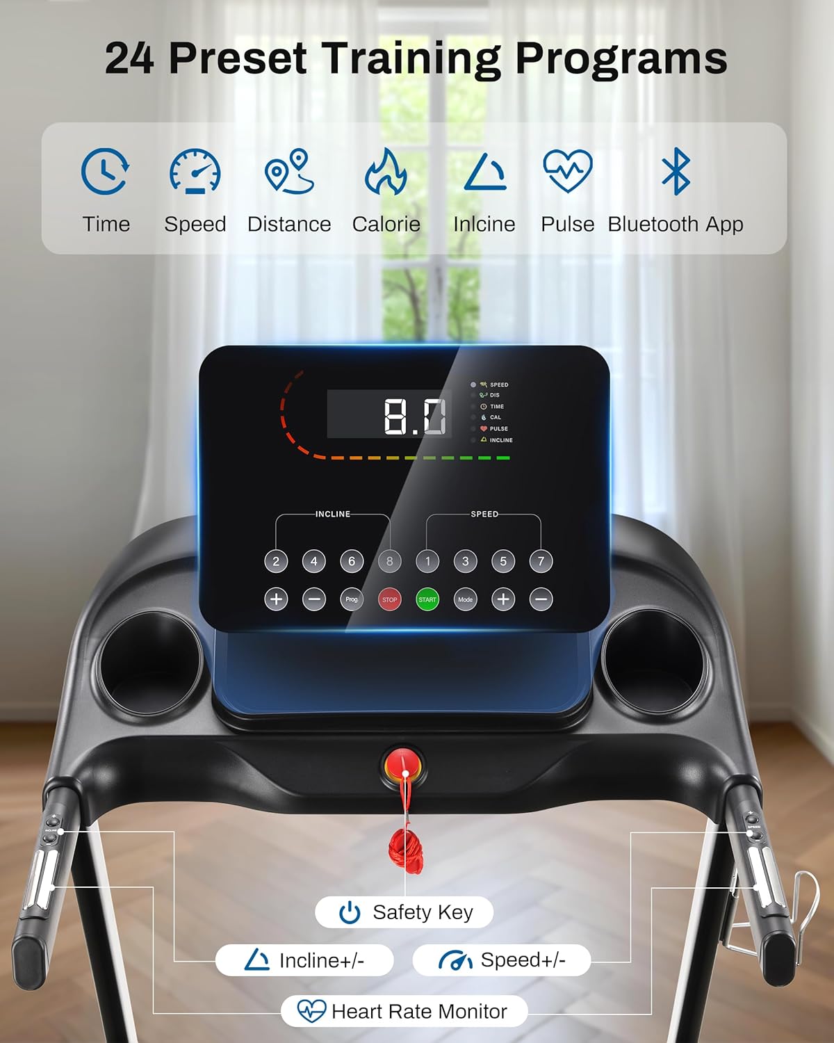 Incline Treadmill, Treadmill with 15% Auto Incline, 3.0HP, 300 lbs Capacity, Bluetooth APP, Shock Absorbing Design for Home Use - Image 3