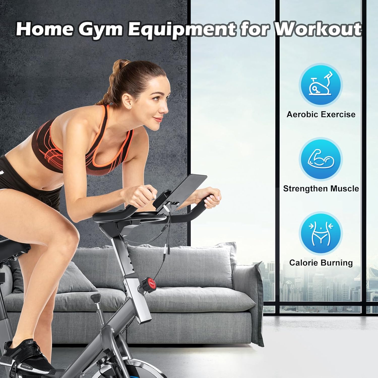 ANCHEER Indoor Exercise Bike Stationary, Indoor Cycling Bike with Comfortable Seat Cushion, Tablet Holder and LCD Monitor for Home Workout, 40 LBS Flywheel and 330 Lbs Weight Capacity - Image 4