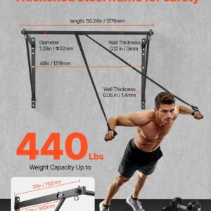 VEVOR Pull Up Bar, 50 in Width Wall Mounted Pull Ups, Adjustable Depth 22″ or 30″ from Wall, Heavy Duty Steel Upper Body Workout Bars, 440 lbs Weight Capacity Chin Up Training Station, for Home Gym