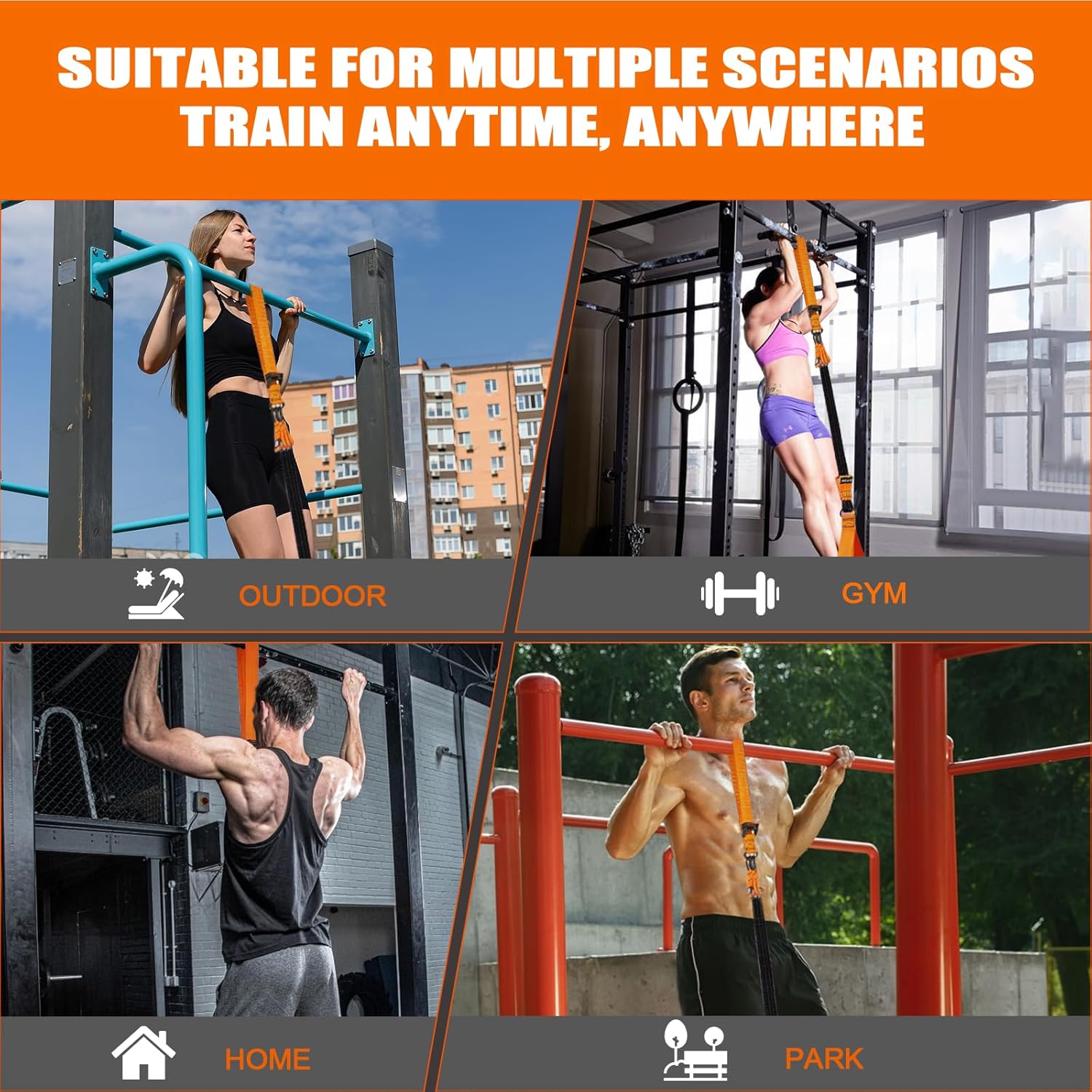 Pull Up Assistance Bands Set of 11 (375lbs)–Extra Heavy Duty Band, Dual Foot Rest, Door Anchor, Handles–Adjustable Resistance Bands for Pull Up Bar, Strength Training, Home Gym Workout - Image 7