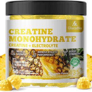 Creatine Monohydrate Gummies (5g) – Pre-Workout Energy & Muscle Growth Support for Men & Women | Pineapple Electrolyte Gummies (135 Count)