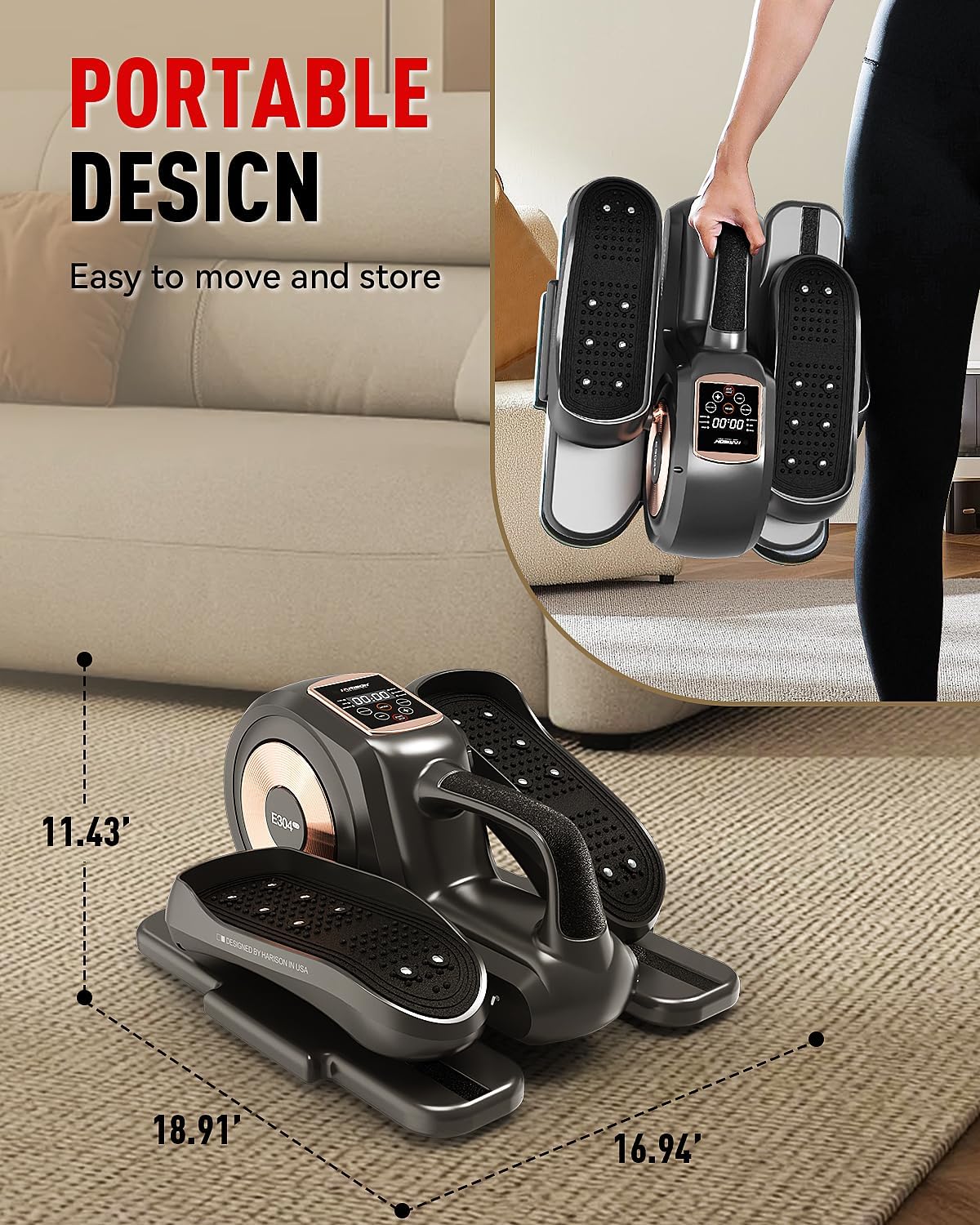 HARISON Under Desk Elliptical Machine with Multi-Functional LCD Display, Ellipse Leg Exerciser for Seniors with 12-Level Adjustable Speed and Resistance Bands - Image 7