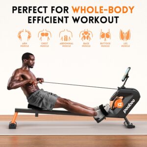 pooboo Rowing Machine, Max 350 LBS Magnetic Rower with LCD Monitor, Tablet Holder, Upgraded Rowing Machines for Home use