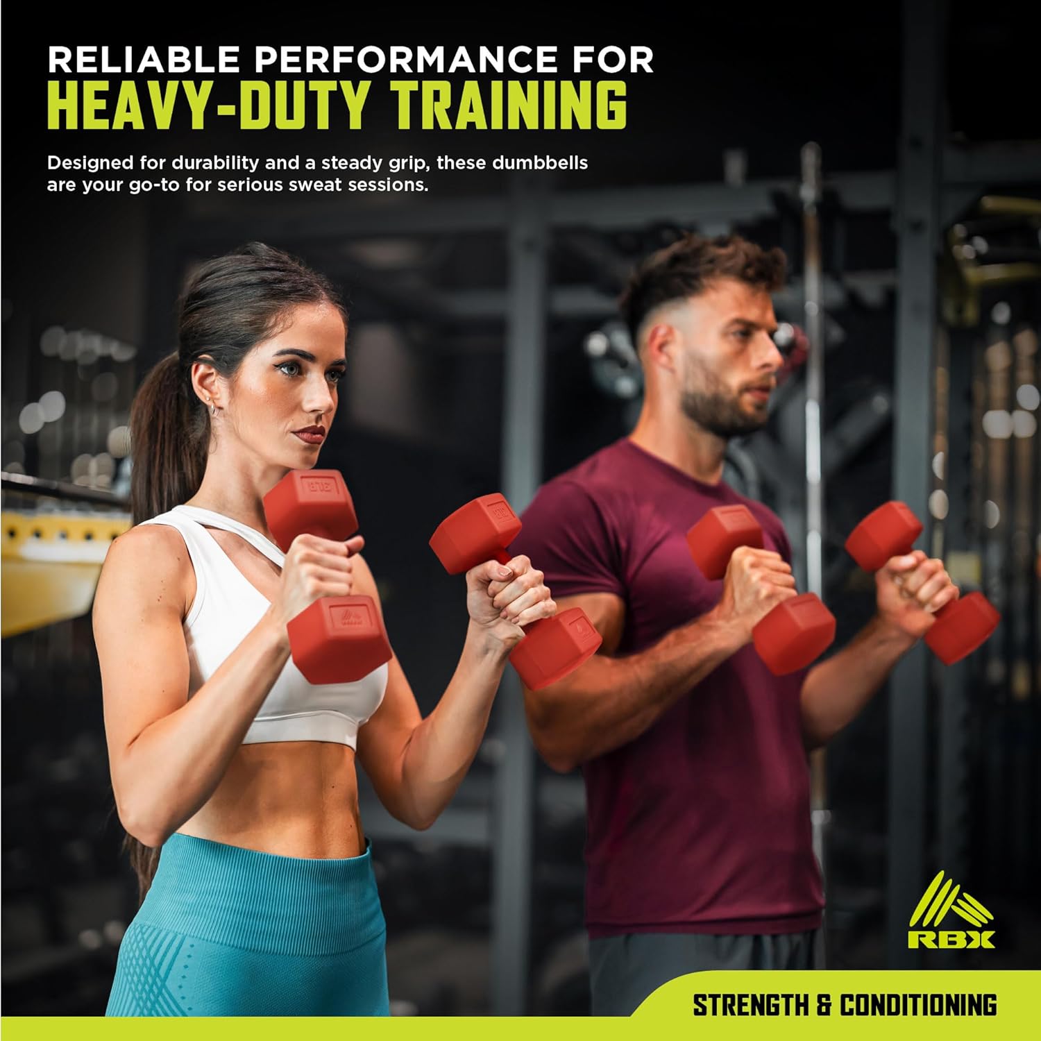 RBX Vinyl Coated Hand Weight Dumbbell Set - Hex Shaped, Roll Free for Body Building/Sculpting/Strength Training Exercise, (Set of 2) - Image 6