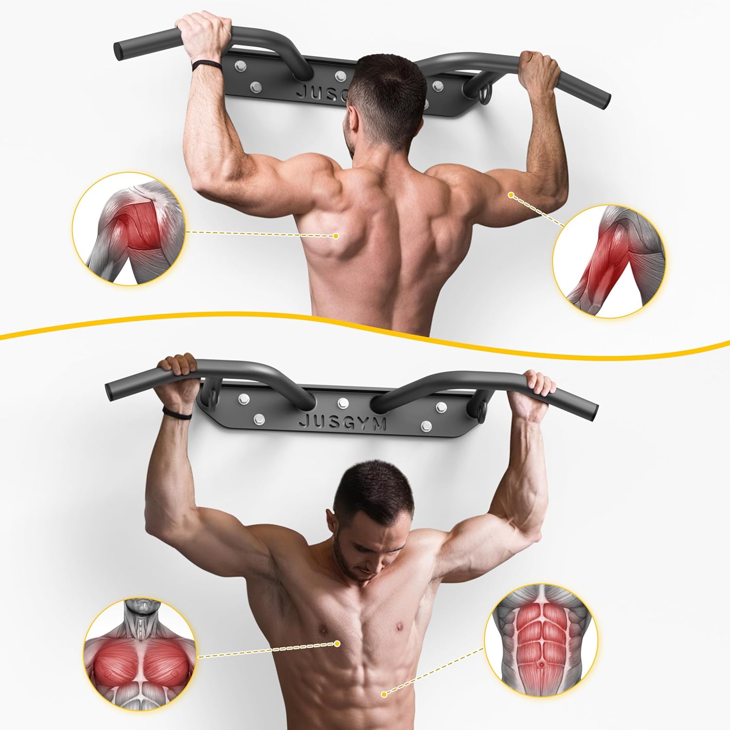 Wall Mounted Pull Up Bar - Heavy Duty Chin Up Bar, Pull-Up Bar Support Beam or Joist Mounted, Multifunctional Fitness Bar, 600LBs Capacity - Image 7