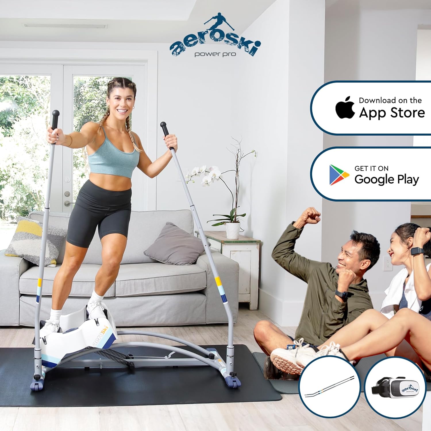 Aeroski Ski Simulator Workout Machine w/ Recoil Spring Resistance, 2 Poles & VR Goggles - Low Impact Elliptical Exercise Equipment for Home and Gym - Image 3