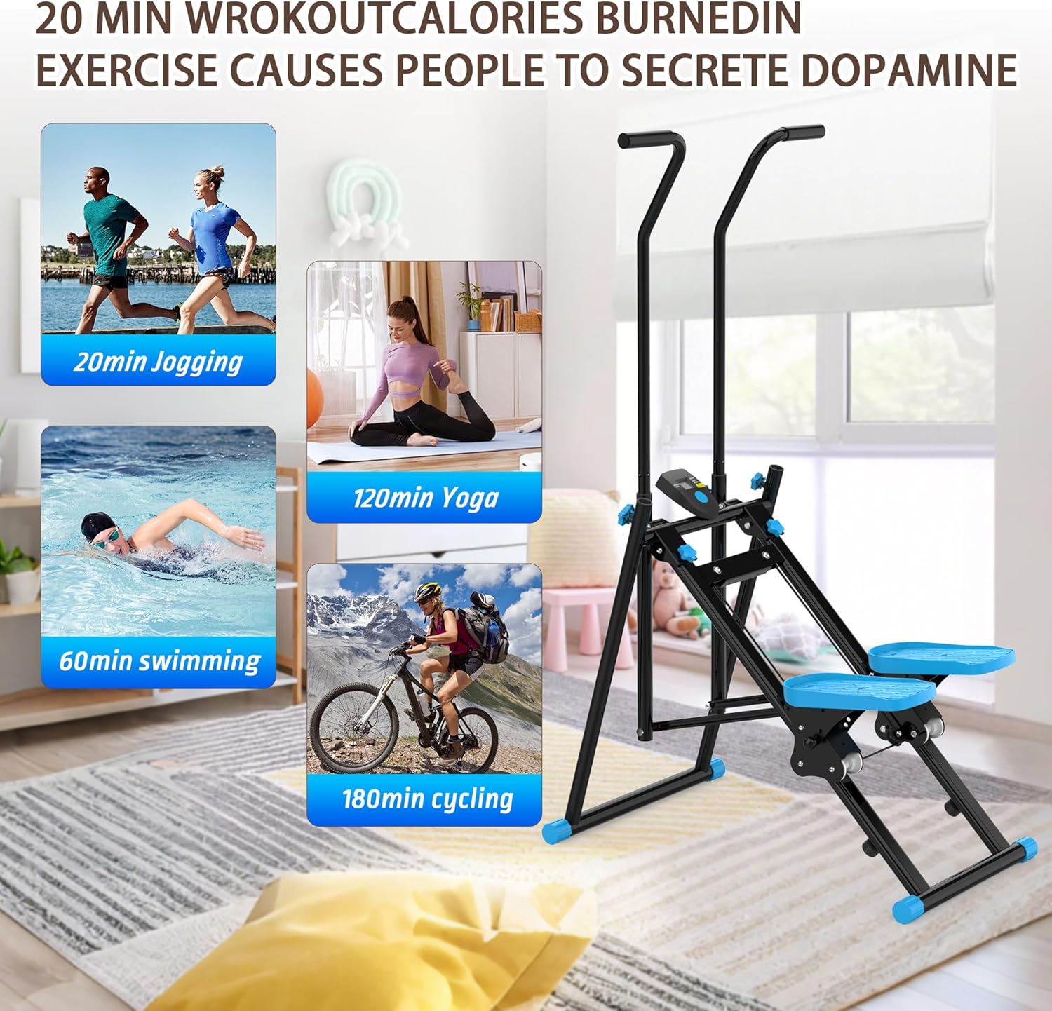 Stair Stepper for Home Gym, Vertical Stair Climber Cardio Exercise Machine for Full-Body Workout,Steppers for Exercise at Home Adjustable Handlebar & Pedals with 330LBS Loading Capacity - Image 5