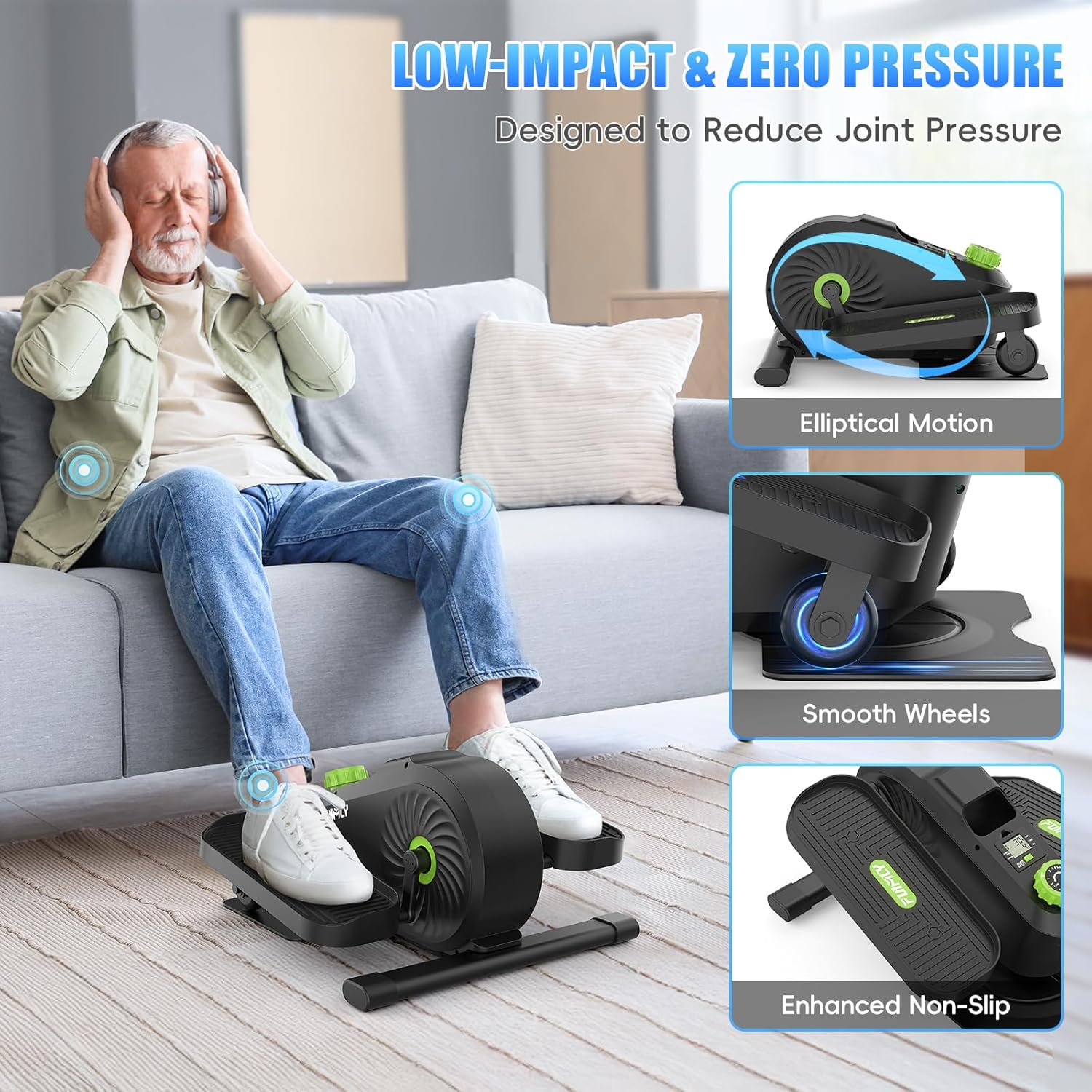 FUNMILY Under Desk Elliptical, Under Desk Bike Pedal Exerciser, Fully Assembled Leg Exerciser 2 in 1 Seated Standing Elliptical, Ultra-Quiet Mini Elliptical Machines for Home Office Use - Image 5