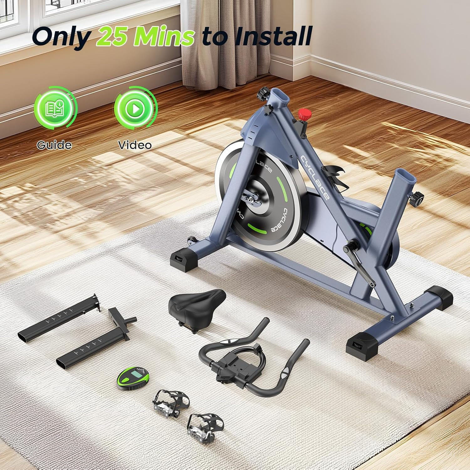 Cyclace Exercise Bike, Magnetic Stationary Bike for Home, Low Noise Cardio Indoor Cycling Bike with App Compatible, 300LBs Weight Capacity & Tablet Mount - Image 8