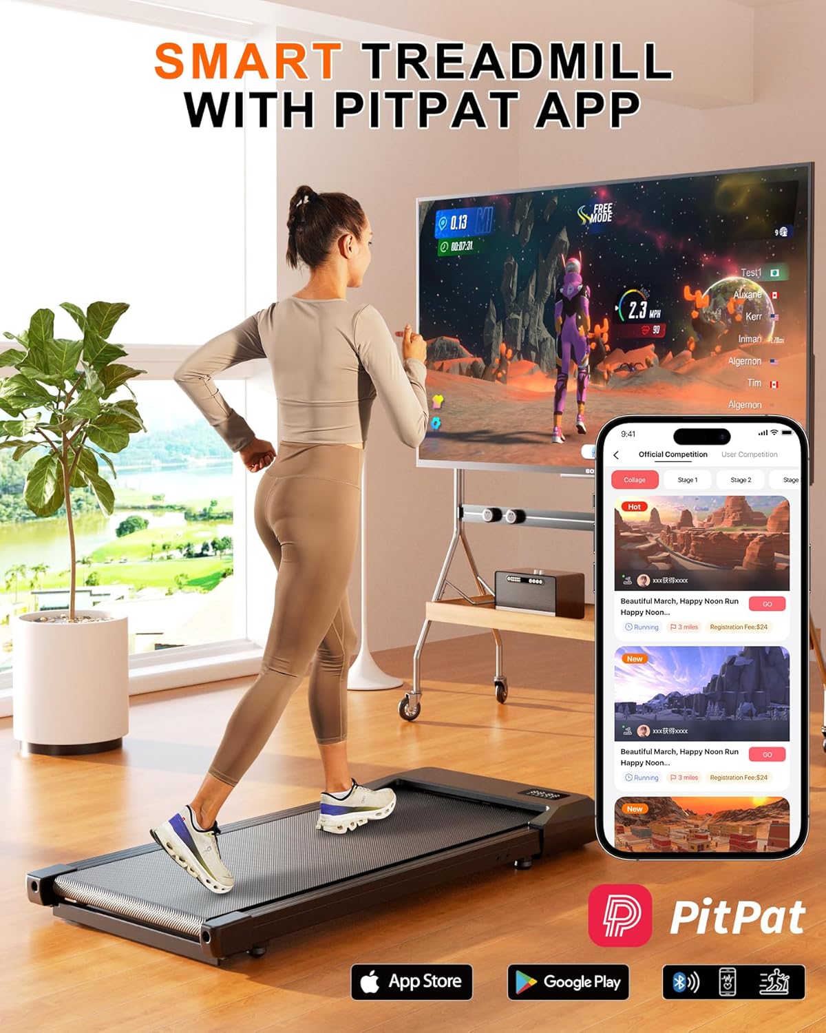 SupeRun Walking Pad, Under Desk Treadmill, 3 in 1 Portable Treadmill with Remote Control LED Display, 2.5 HP Quiet Walking Jogging Machine for Office Home Use, 250 Lbs Capacity - Image 2