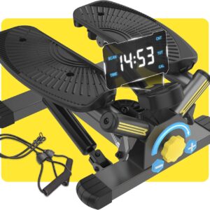 Stepper Machine with Resistance Bands, Mini Stepper with 300LBS Weight Capacity, Twist Stepper for Full Body Workout, Adjustable Step Height, Smooth and Quiet, Step Machine for Men Women
