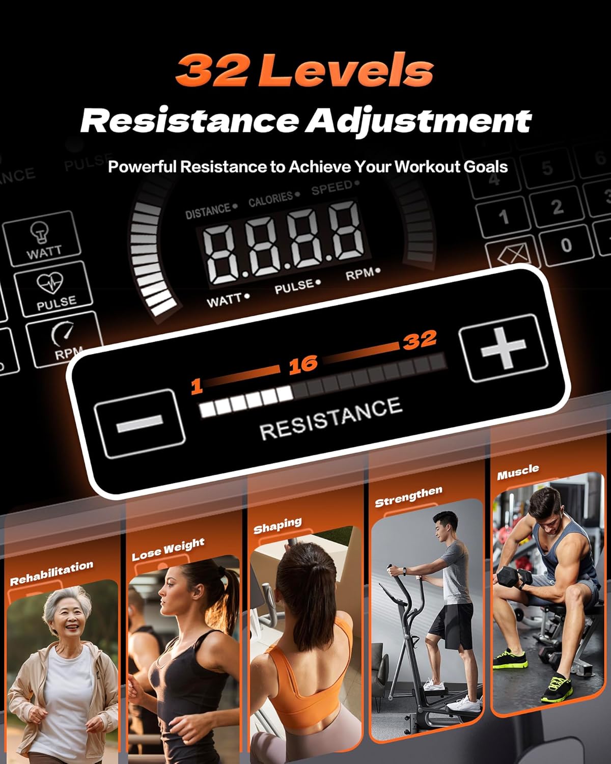 Elliptical Machine, Elliptical Exercise Machine for Home with Hyper-Quiet Magnetic Drive System, Elliptical Trainer with 32 Resistance Levels, Large LED Monitor - Image 3