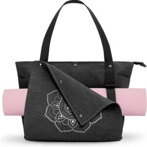 Gonex Yoga Mat Bag, Yoga Gym Bag Tote Bag with Multi Pockets For Women Men, Canvas Yoga Mat Carrier Take in Out Mat Easily For Pilates Travel Workout Office