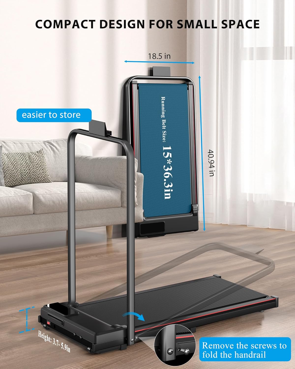 12% Incline Walking Pad Treadmill, 320lb Capacity Under Desk Treadmill with Full Manual/3-Preset Countdown/App Mode, Portable Treadmills for Small Spaces, Home, Office - Image 6