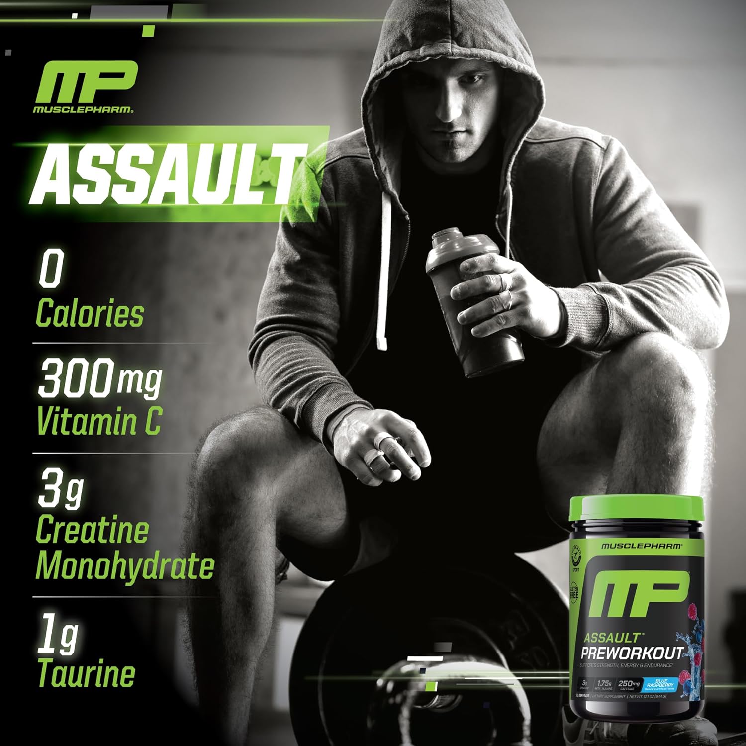 Muscle Pharm Assault Energy & Strength Pre Workout Powder for Men & Women with Beta Alanine, Caffeine, Creatine & Betaine Anhydrous, Pre-Workout Supplements, 30 Servings, Blue Raspberry Flavor - Image 5