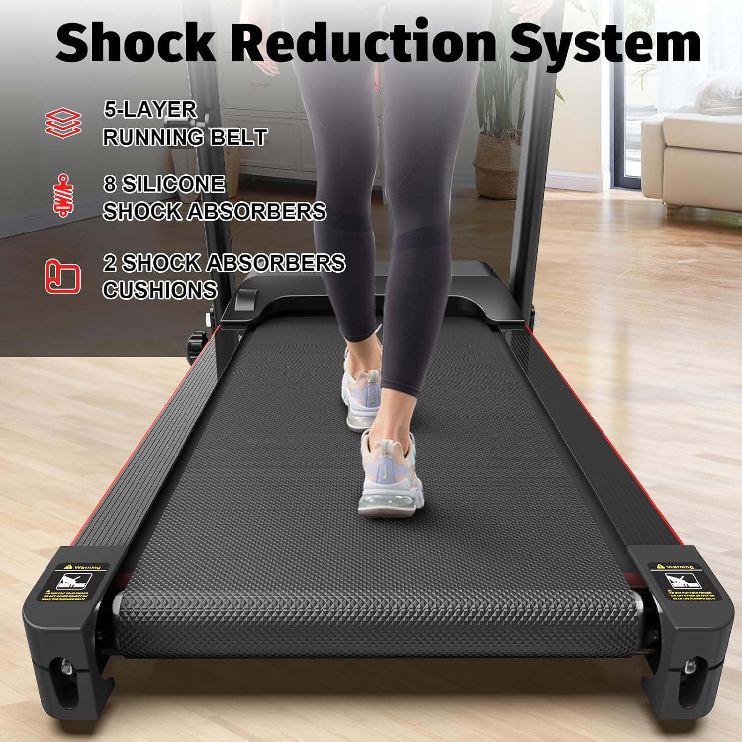 Foldable Treadmill 3.0 HP Quiet Brushless, 7.5 MPH, 300 LBS Capacity for Indoor Home Gym Use with Pulse Sensor LED Display Treadmill with Bluetooth Speaker - Image 4