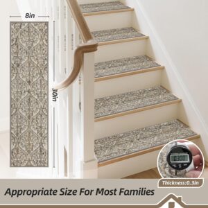 BEQHAUSE Stair Treads for Wooden Steps Non-Slip Machine Washable Carpet Stair Treads 8″X30″ Soft Indoor Stair Runner for Kids Elders and Pets, 100% Polyester, TPE Backing, 15pcs, Beige/Malt Yellow