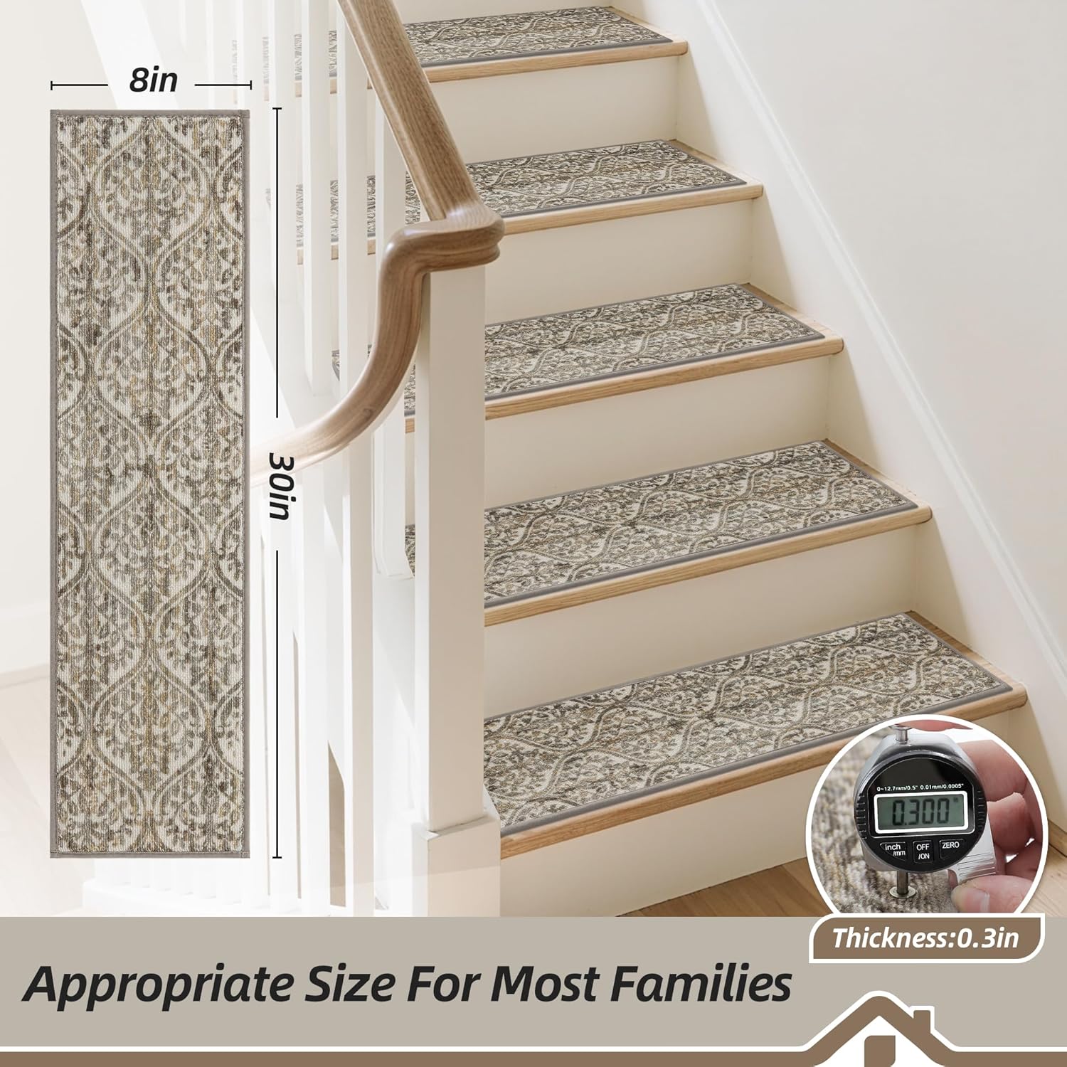 BEQHAUSE Stair Treads for Wooden Steps Non-Slip Machine Washable Carpet Stair Treads 8"X30" Soft Indoor Stair Runner for Kids Elders and Pets, 100% Polyester, TPE Backing, 15pcs, Beige/Malt Yellow - Image 2