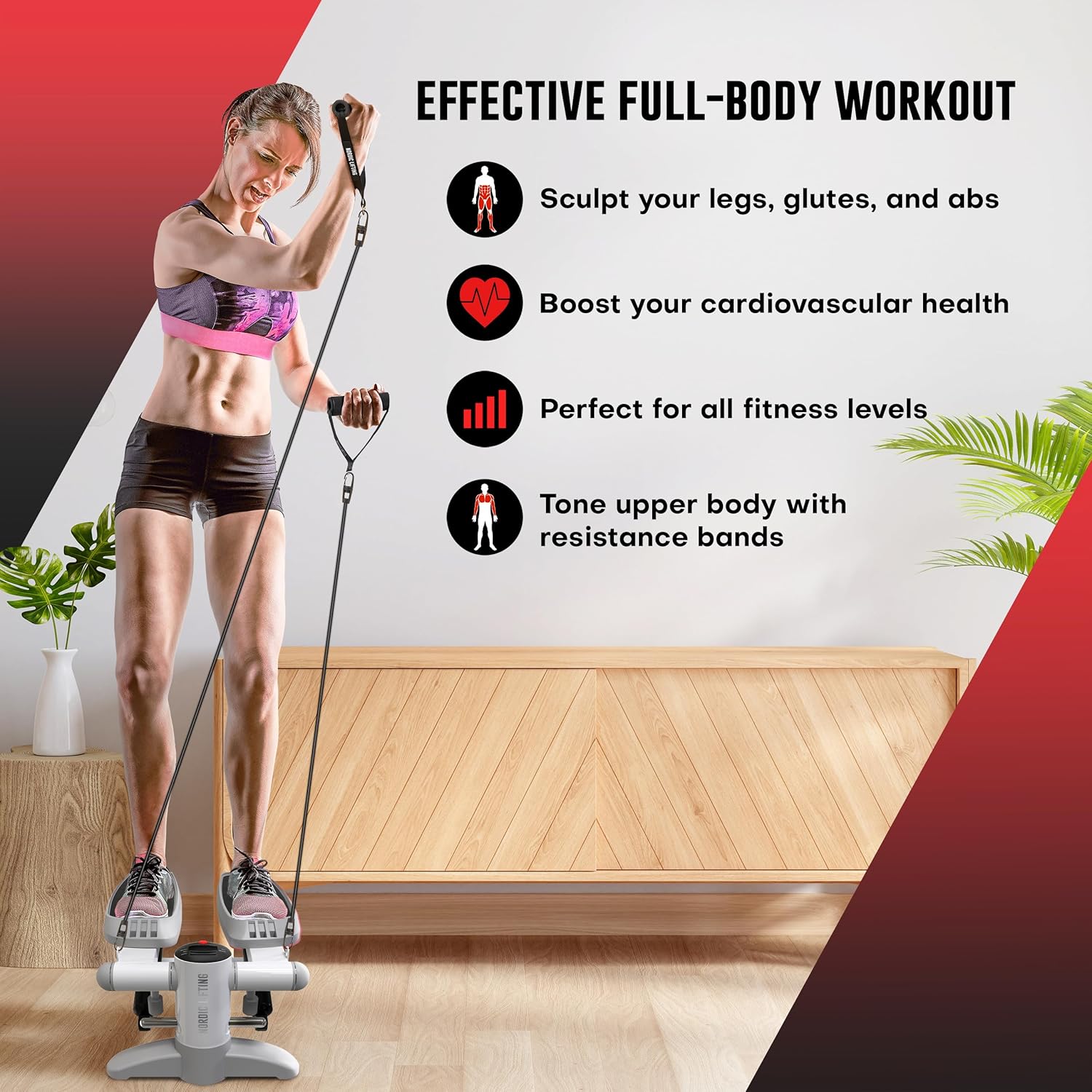 Nordic Lifting Mini Stepper Machine – Stair Climber w/Resistance Bands & LCD – Home Workout Stepper - Image 4