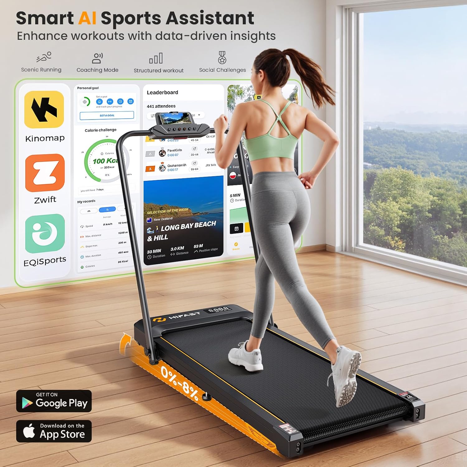 Walking Pad Treadmill, 3 in 1 Foldable Under Desk Treadmills for Home Office, Small Walking Pad with Incline Handle Bar, 300lbs Capacity 2.5HP Portable Running Machine with APP Remote Control - Image 2