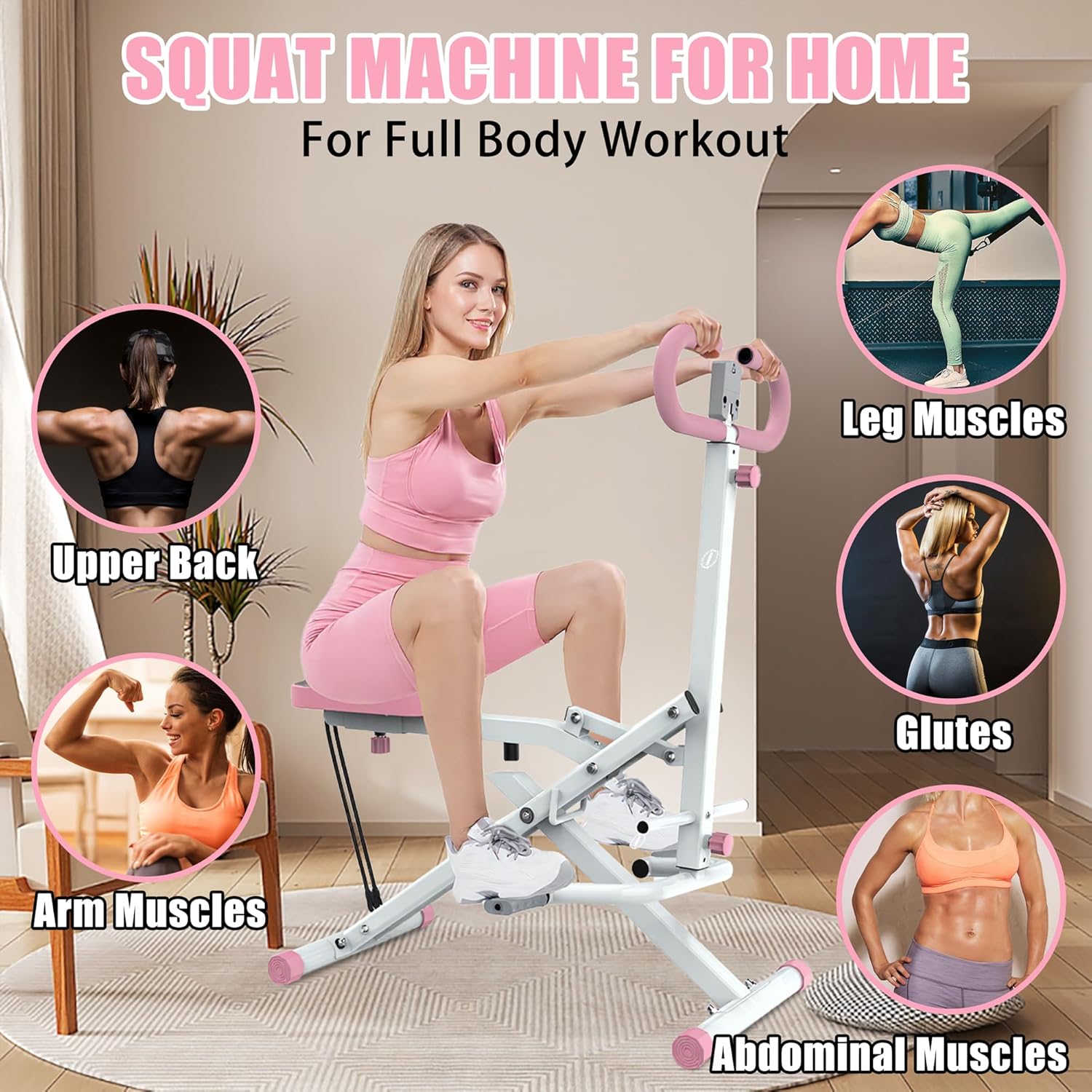 Squat Machine for Home - Exercise Machine with Adjustable Resistance Bands Row-N-Ride Squat Assist Trainer for Glutes & Ab Back Legs Workout - Image 2
