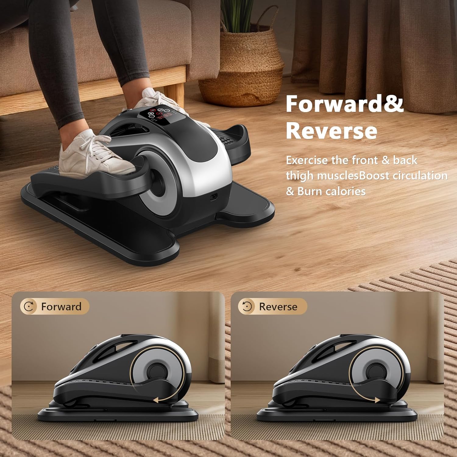 Under Desk Elliptical Machine,Electric Ellipse Leg Exerciser as Seen on TV for Seniors,12 Adjustable Speeds&12 Modes with Remote Control,Elastic Rope,Manual&Auto Mode for Home Office - Image 6