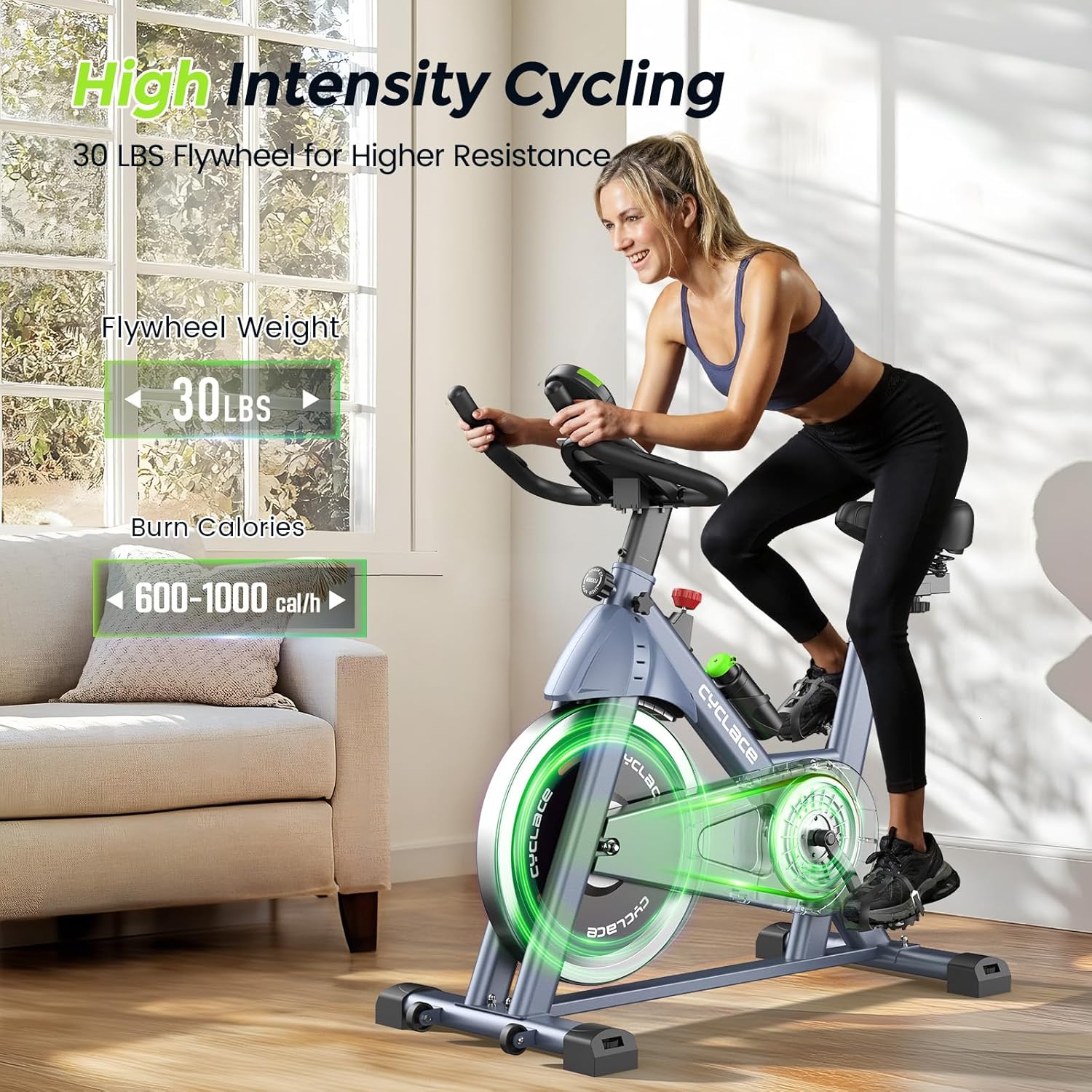 Cyclace Exercise Bike, Magnetic Stationary Bike for Home, Low Noise Cardio Indoor Cycling Bike with App Compatible, 300LBs Weight Capacity & Tablet Mount - Image 4